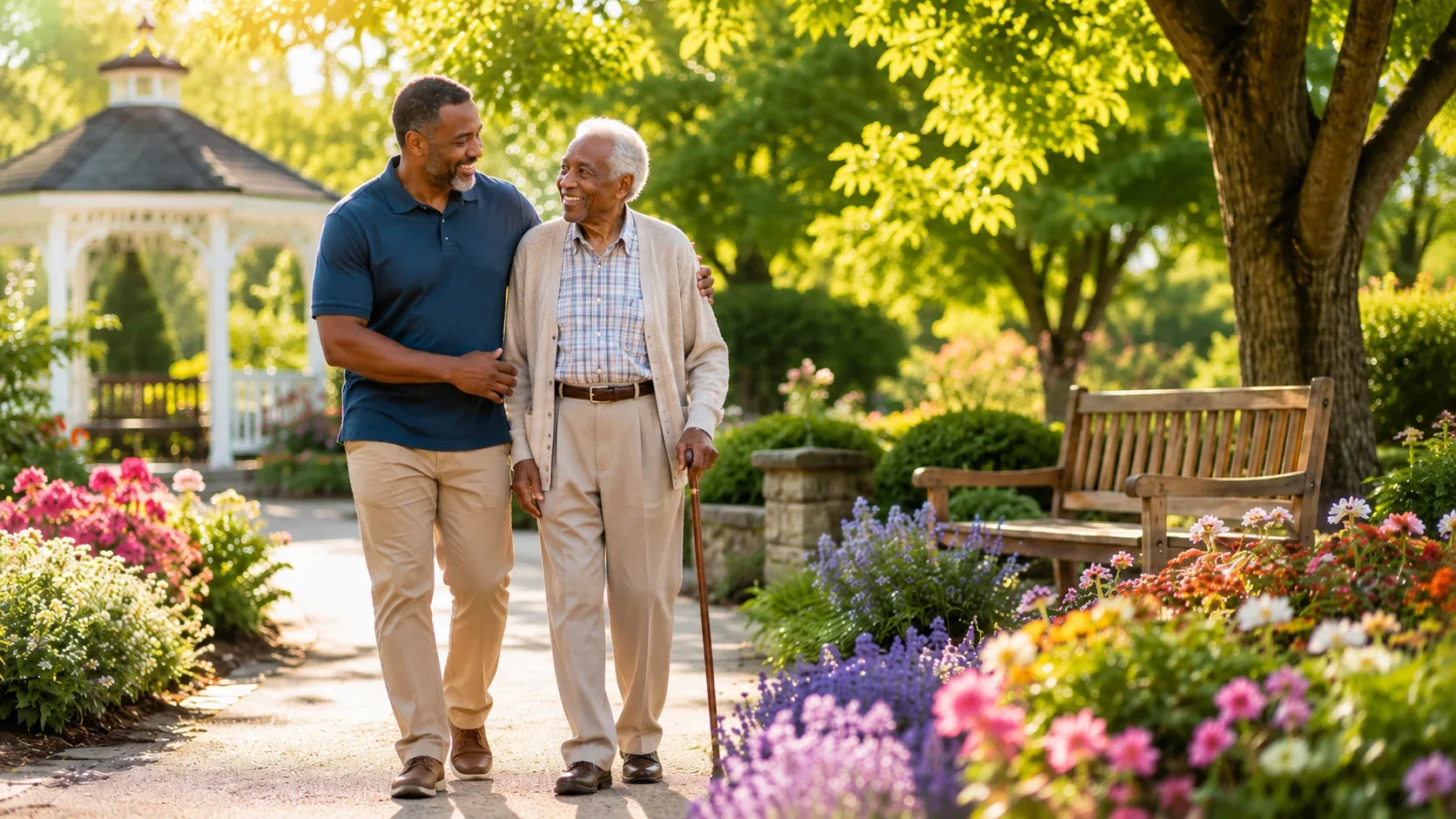 A caregiver providing emotional support to an elderly senior in central Arkansas
